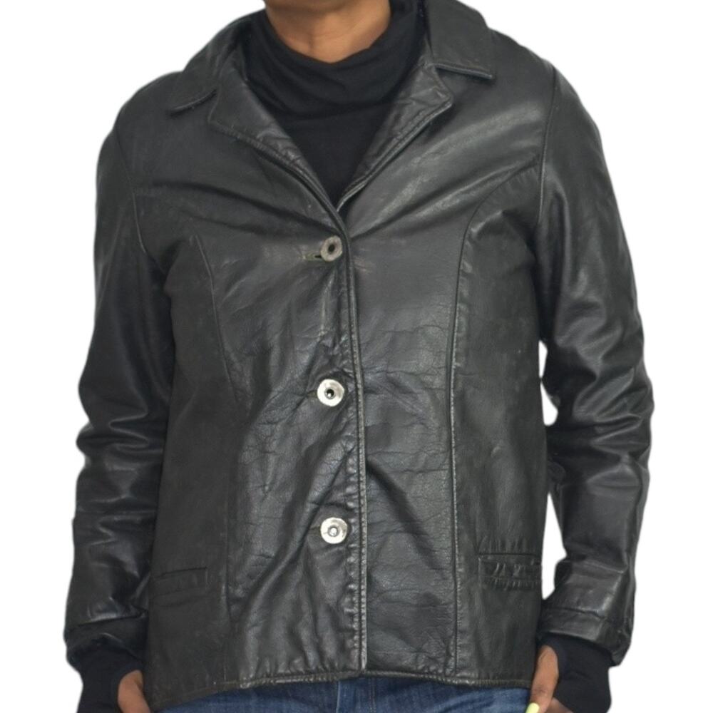 Vintage Motorcycle Jacket Black Leather Biker 60s 70s Furry Sherpa Lined Medium